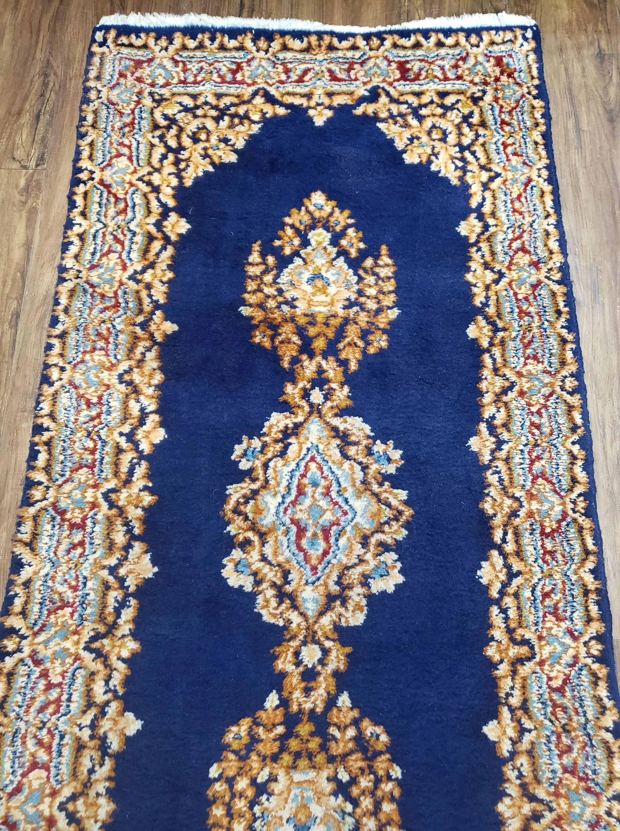 Semi Anique Dark Blue Persian Kerman Runner, 2'7" x 13'5" by Jewel Rugs