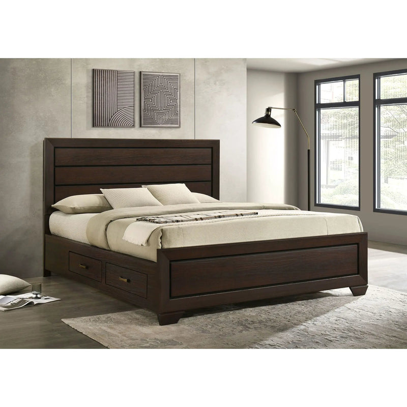 Kauffman - Queen Storage Panel Bed With Side Drawers - Dark Brown by HouseOfZazla