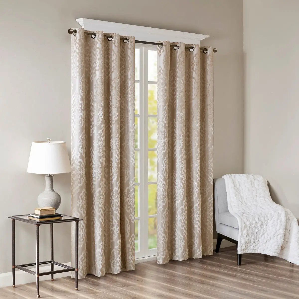 Knitted Jacquard Damask Total Blackout Grommet Top Curtain Panel by HouseOfZazla