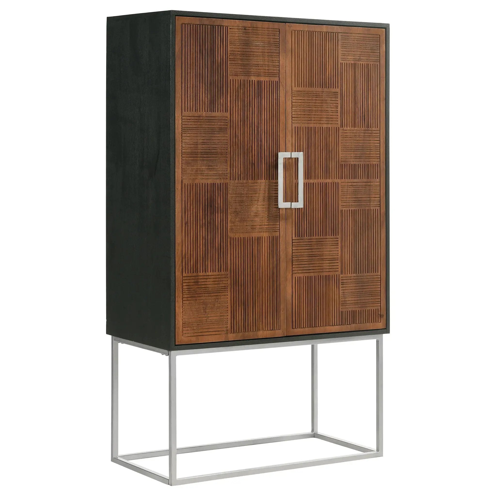 Borman 2-door Home Bar Cabinet Wine Storage Walnut and Black by Unique Piece Furniture