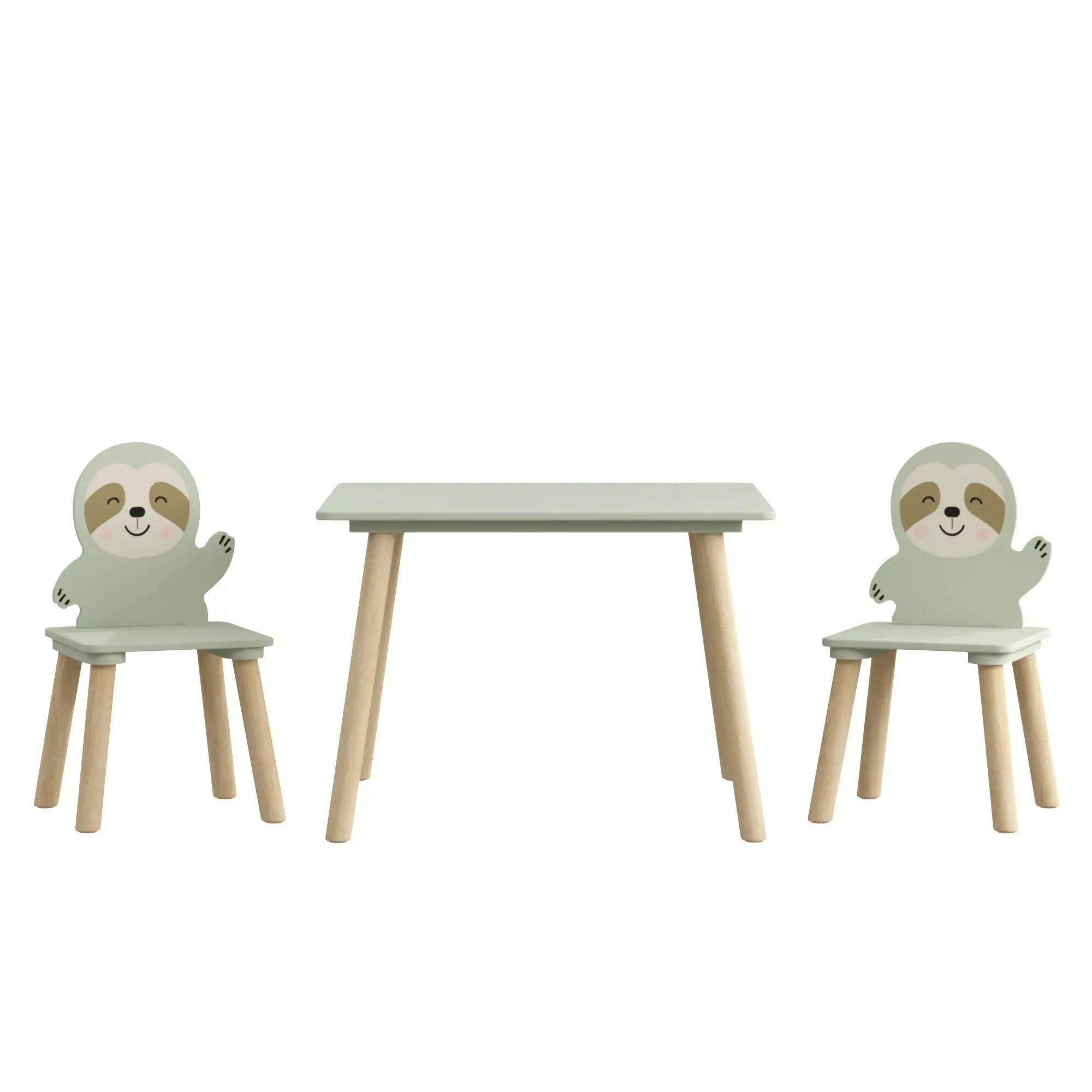 Sloth Themed Table And Chair Set With 2 Cute Animal Chairs - Natural Wood / Sage Green by Unique Piece Furniture