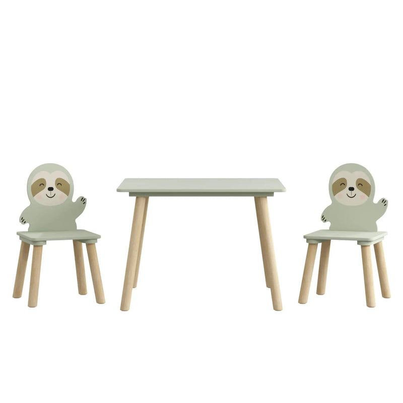 Sloth Themed Table And Chair Set With 2 Cute Animal Chairs - Natural Wood / Sage Green by HouseOfZazla