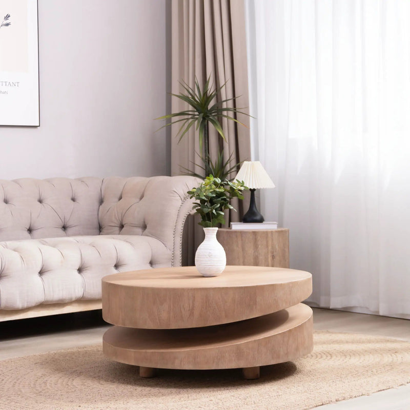 Modern Round Wood Coffee Table, Accent Table For Living Room - Antique Natural / Natural / Rustic by Unique Piece Furniture