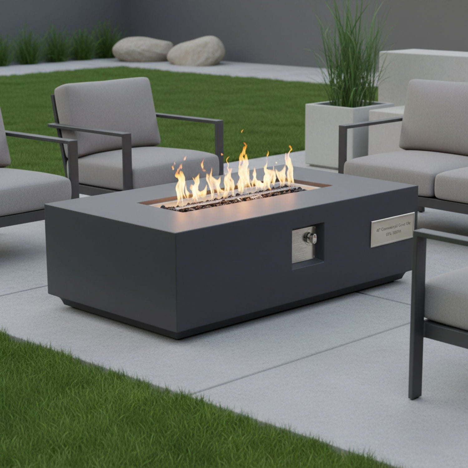 Volon - Rectangular Fire Pit Table, Propane Powered, 50,000 BTU - Light Gray by HouseOfZazla