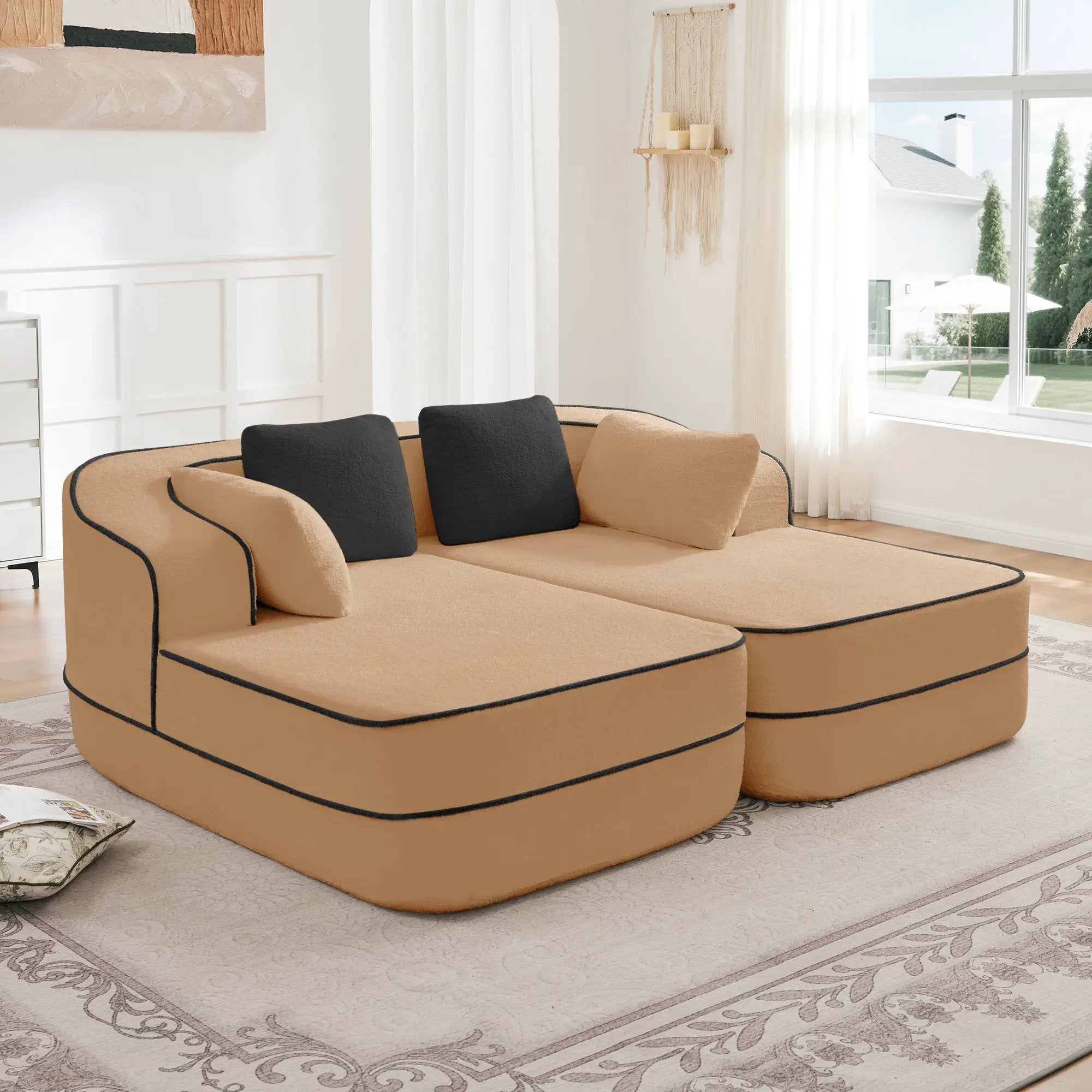 77.2" Teddy Fabric No Assembly Sofa in Camel by HouseOfZazla