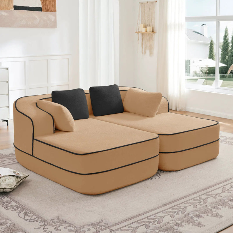 77.2" Teddy Fabric No Assembly Sofa in Camel by HouseOfZazla