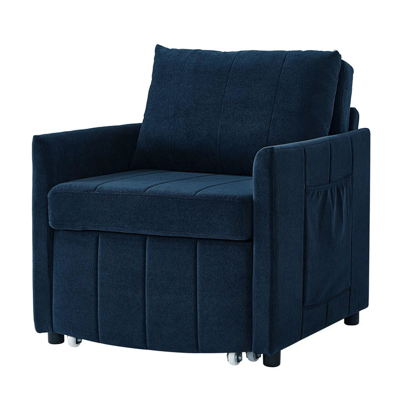 Upholstered Convertible Sleeper Sofa With 5 Position Backrest, Side Pockets, Storage