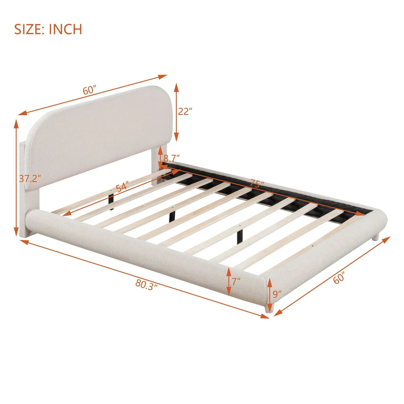 Upholstered Platform Bed With Thick Solid Frame And Stylish Curve-Shaped Design by Unique Piece Furniture