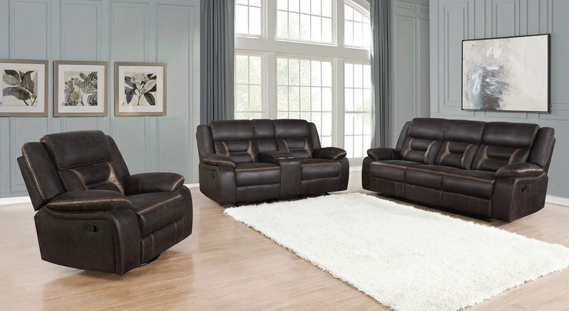 Greer Upholstered Motion Reclining Loveseat Brown by Unique Piece Furniture