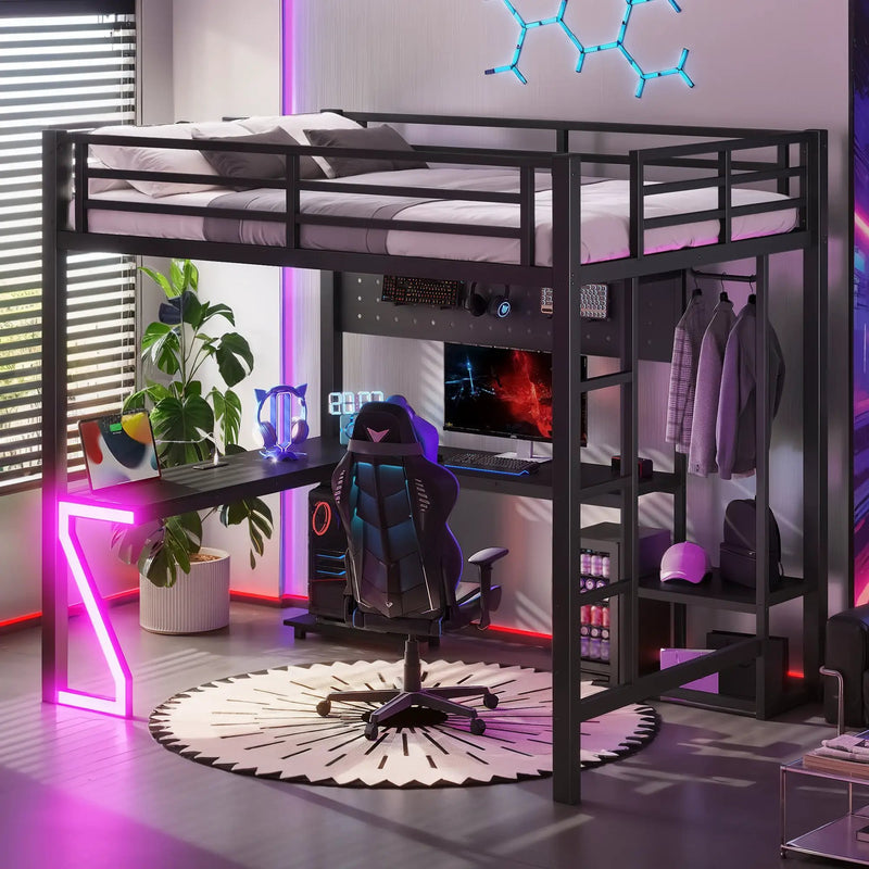 Full Loft Bed with L-shaped Desk and USB Ports by HouseOfZazla