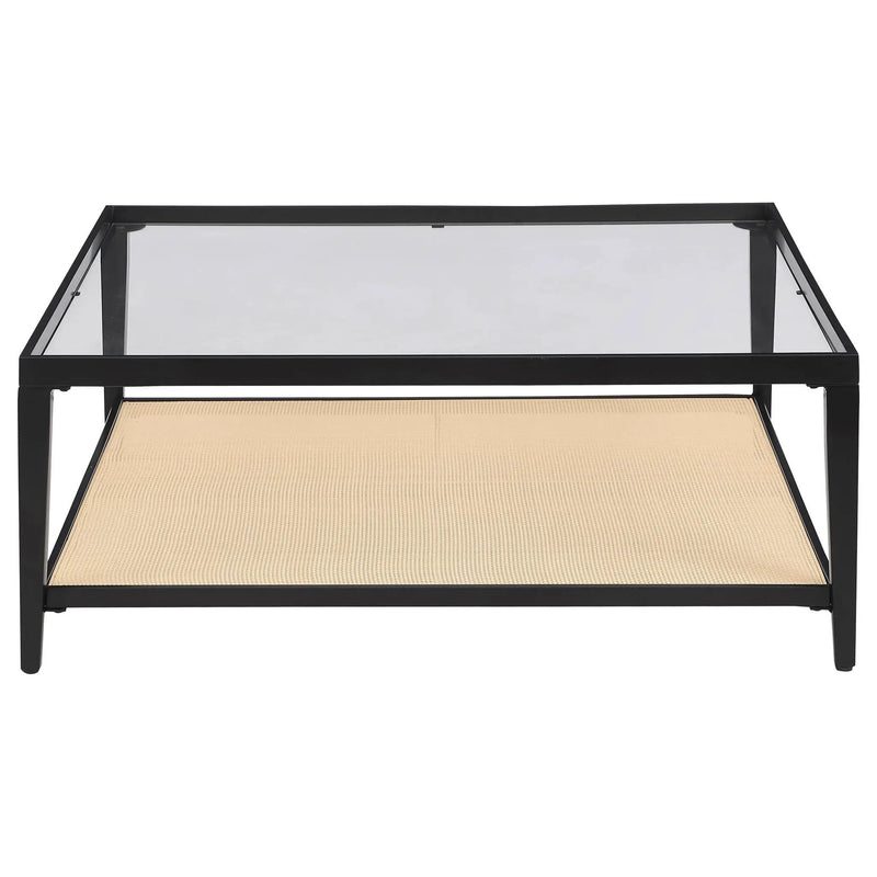 Amherst Glass Top Metal with Cane Shelf Coffee Table Black