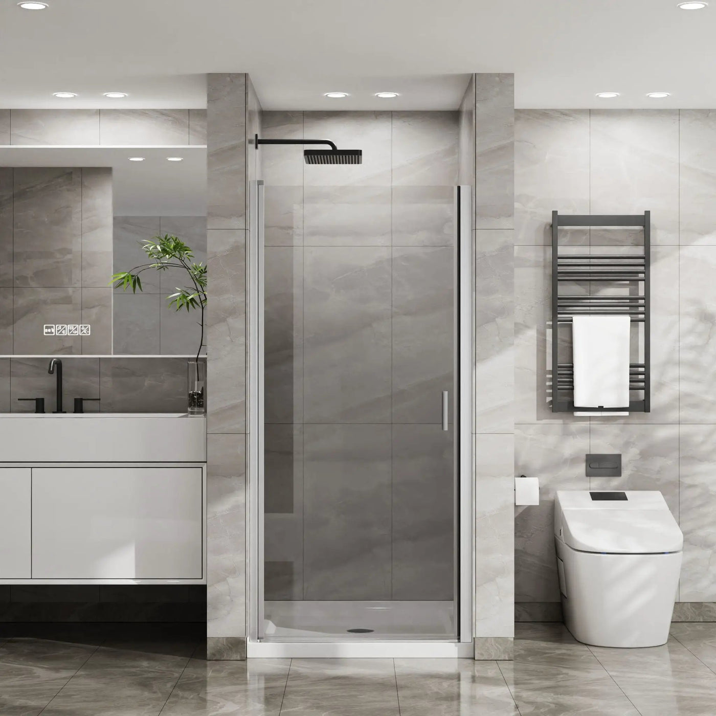 Pivot Shower Door, Tempered Glass, Semi Frameless by HouseOfZazla