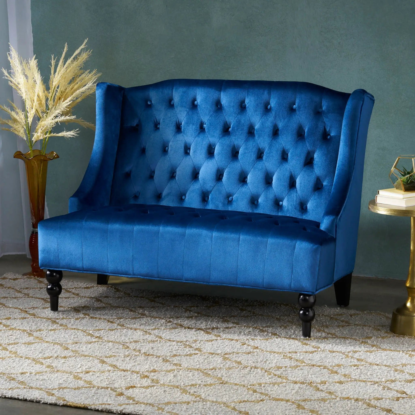 Nurturing Upholstered Loveseat With Wing Back And Diamond Tufting by HouseOfZazla