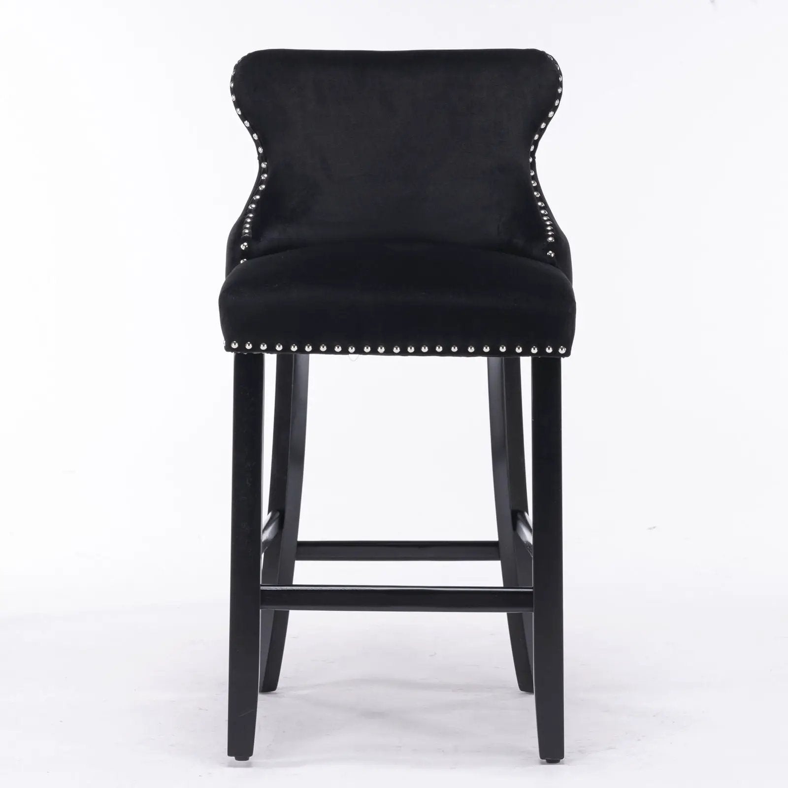 Contemporary Upholstered Wing-Back Barstools With Button Tufted Decoration And Wooden Legs, And Nailhead Trim, Leisure Style Bar Chairs, Bar Stools (Set of 2) by HouseOfZazla