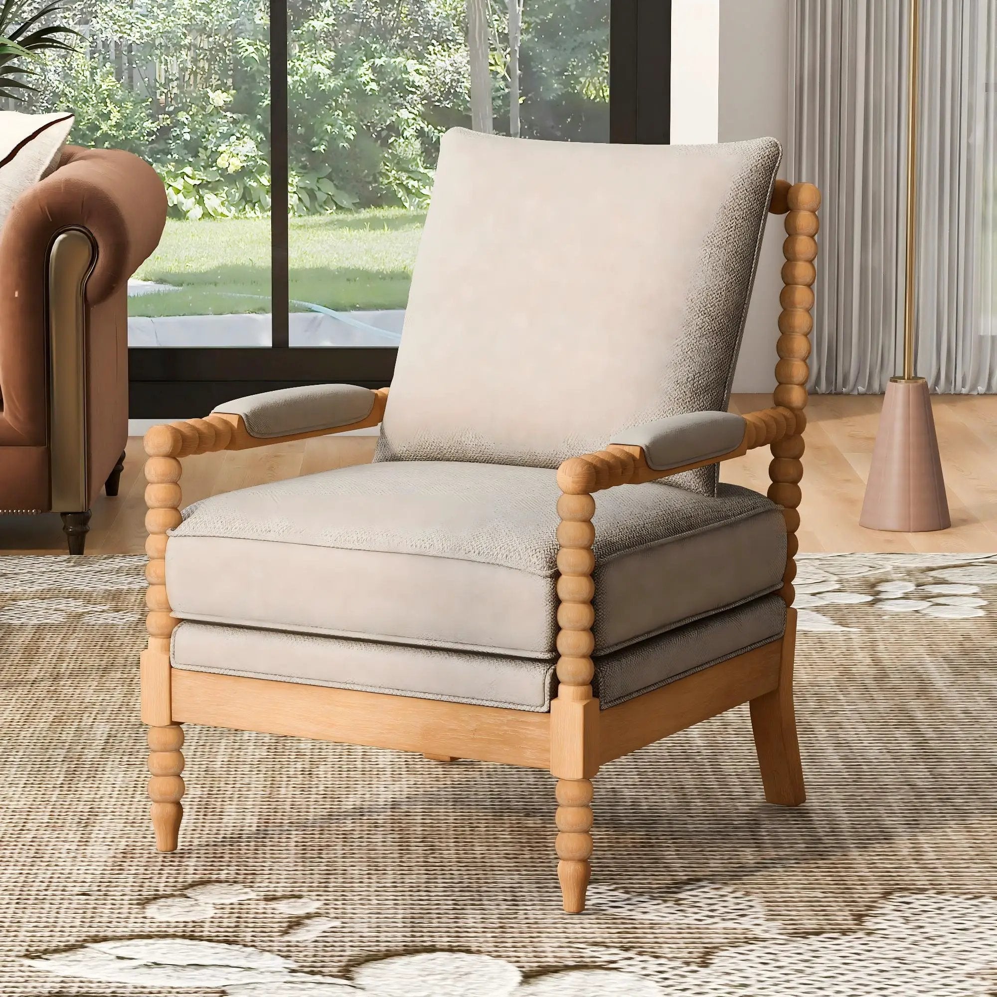 Rubber Wood Accent Chair with Upholstered Fabric and High-Density Sponge Cushion by HouseOfZazla