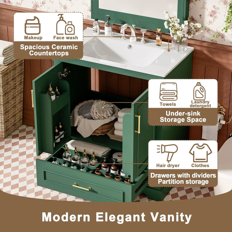 Bathroom Vanity With Sink, 1 Divided Drawer And 2 Soft Close Doors With Double Shelf by Unique Piece Furniture
