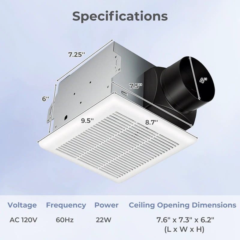 80 CFM Bathroom Exhaust Fan with Metal Housing and 4 Inches Duct by DirectDeals