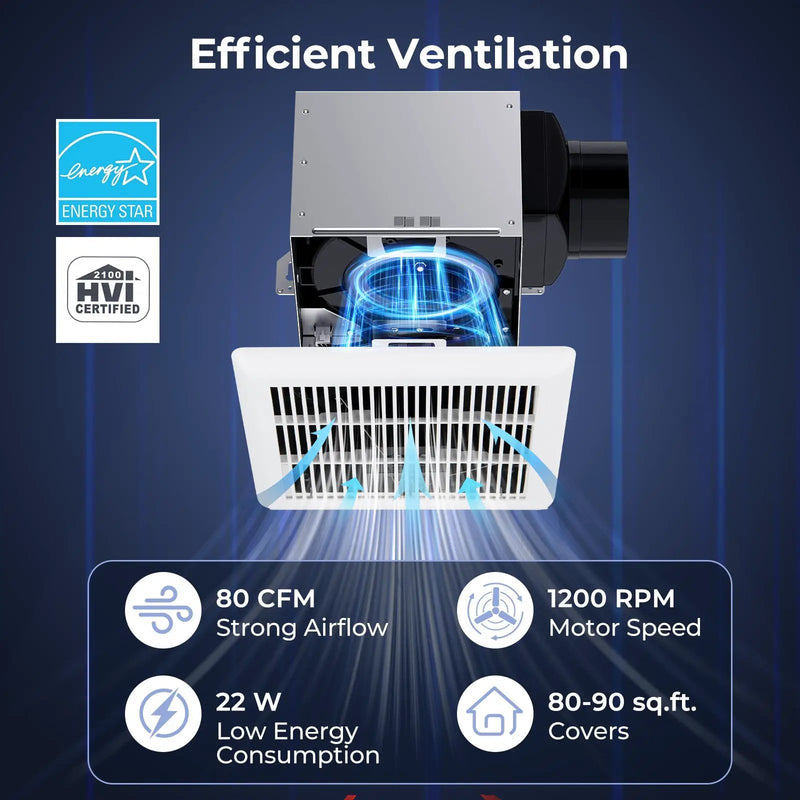 80 CFM Bathroom Exhaust Fan with Metal Housing and 4 Inches Duct by DirectDeals
