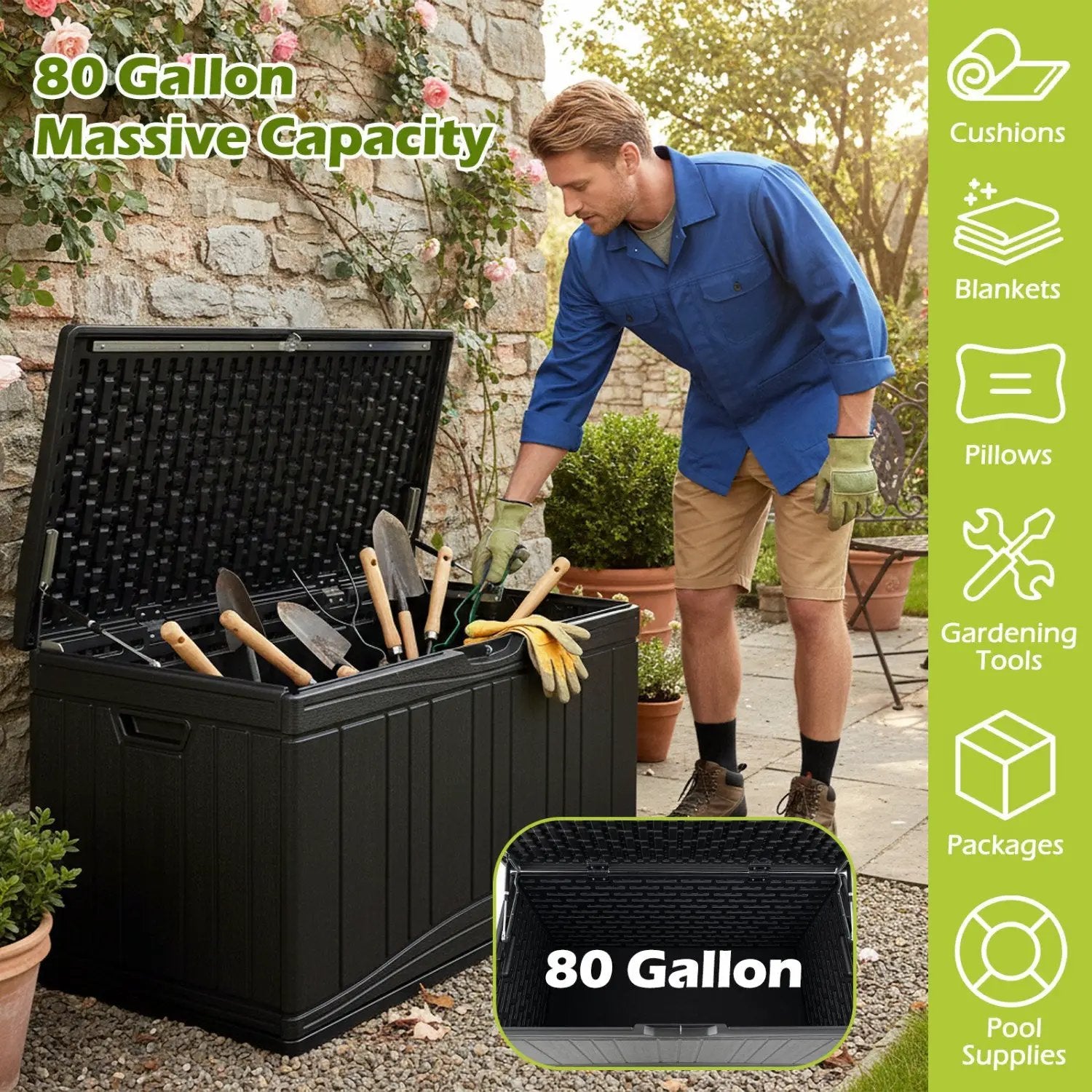 80 Gallon Outdoor Deck Box with Lockable Lid by DirectDeals