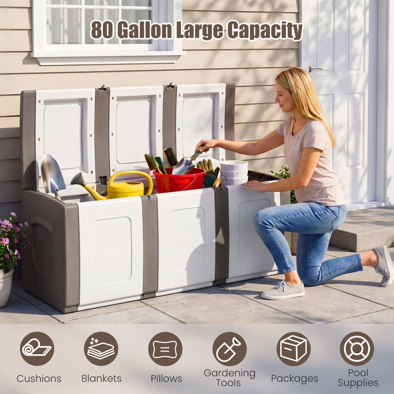 80 Gallon Patio Container with Lockable Lid for Packages and Garden by DirectDeals