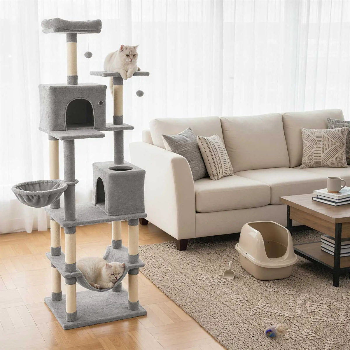 80 Inches Tall Cat Tree with 2 Large Condos and Dangling Toys, photo 3 of 24