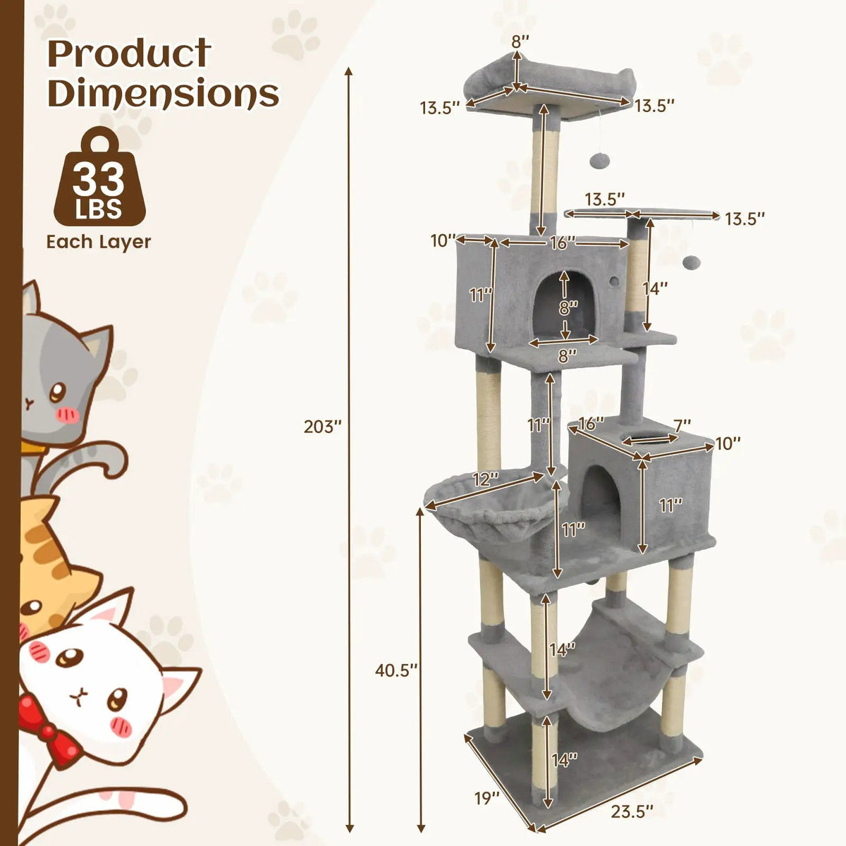 80 Inches Tall Cat Tree with 2 Large Condos and Dangling Toys, photo 13 of 24
