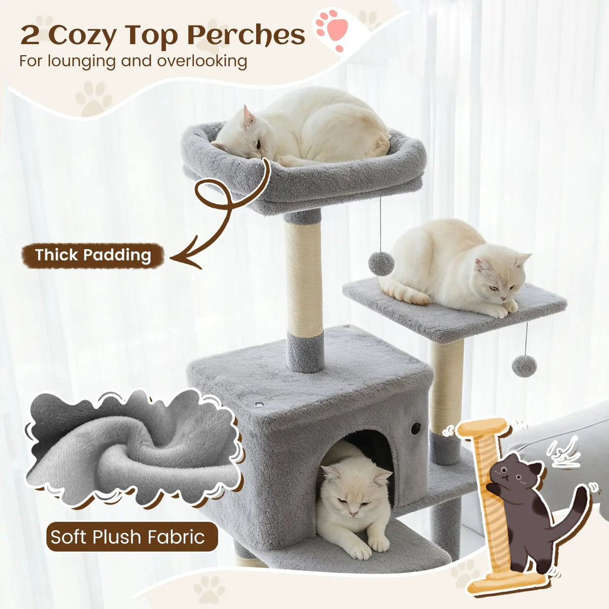 80 Inches Tall Cat Tree with 2 Large Condos and Dangling Toys, photo 18 of 24