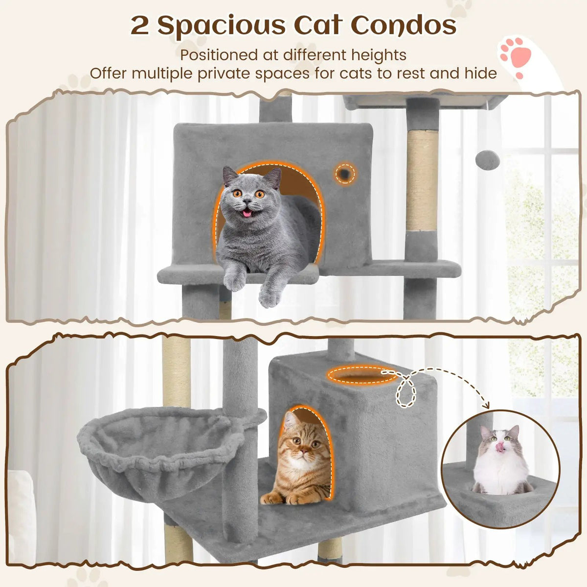 80 Inches Tall Cat Tree with 2 Large Condos and Dangling Toys, photo 21 of 24