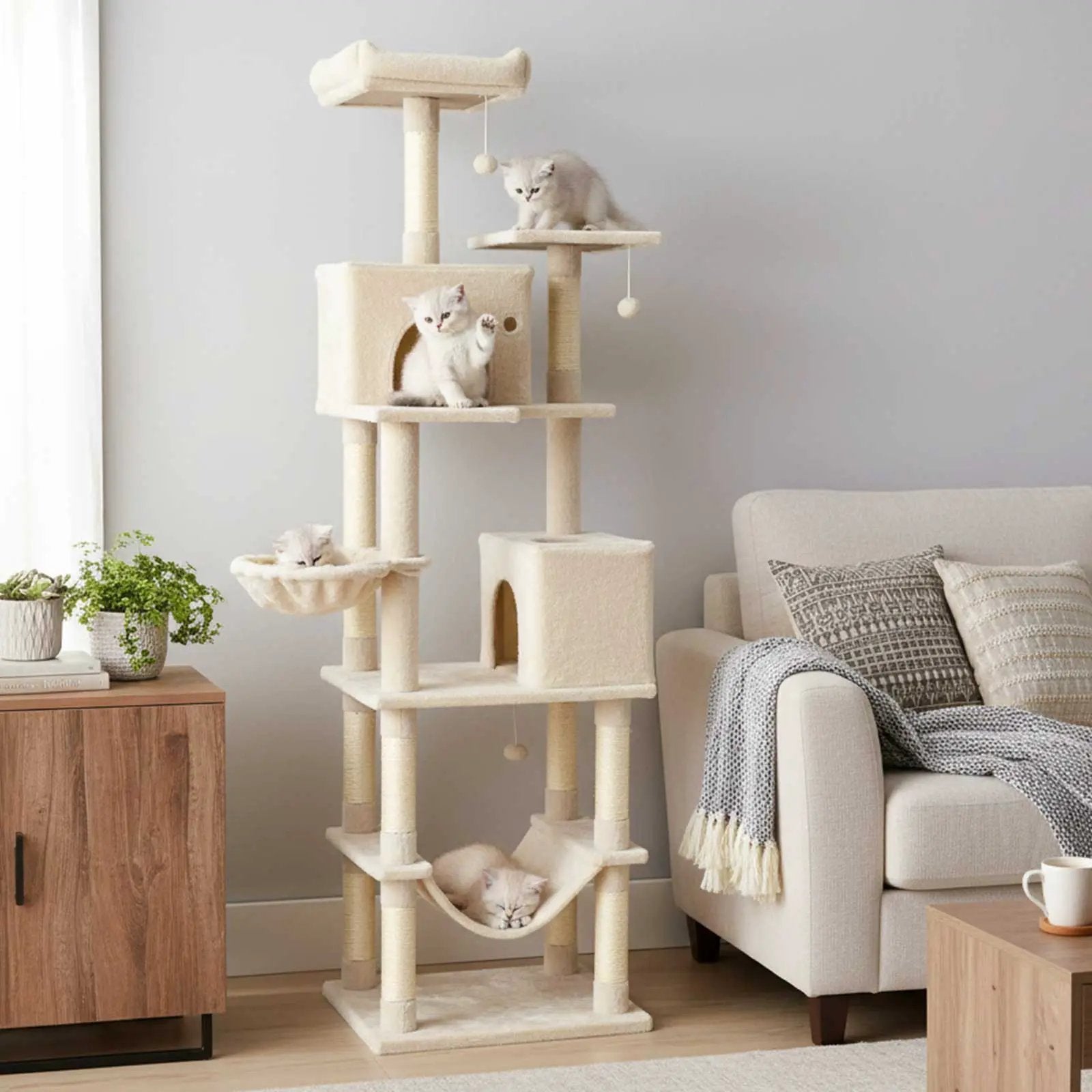 80 Inches Tall Cat Tree with 2 Large Condos and Dangling Toys by DirectDeals
