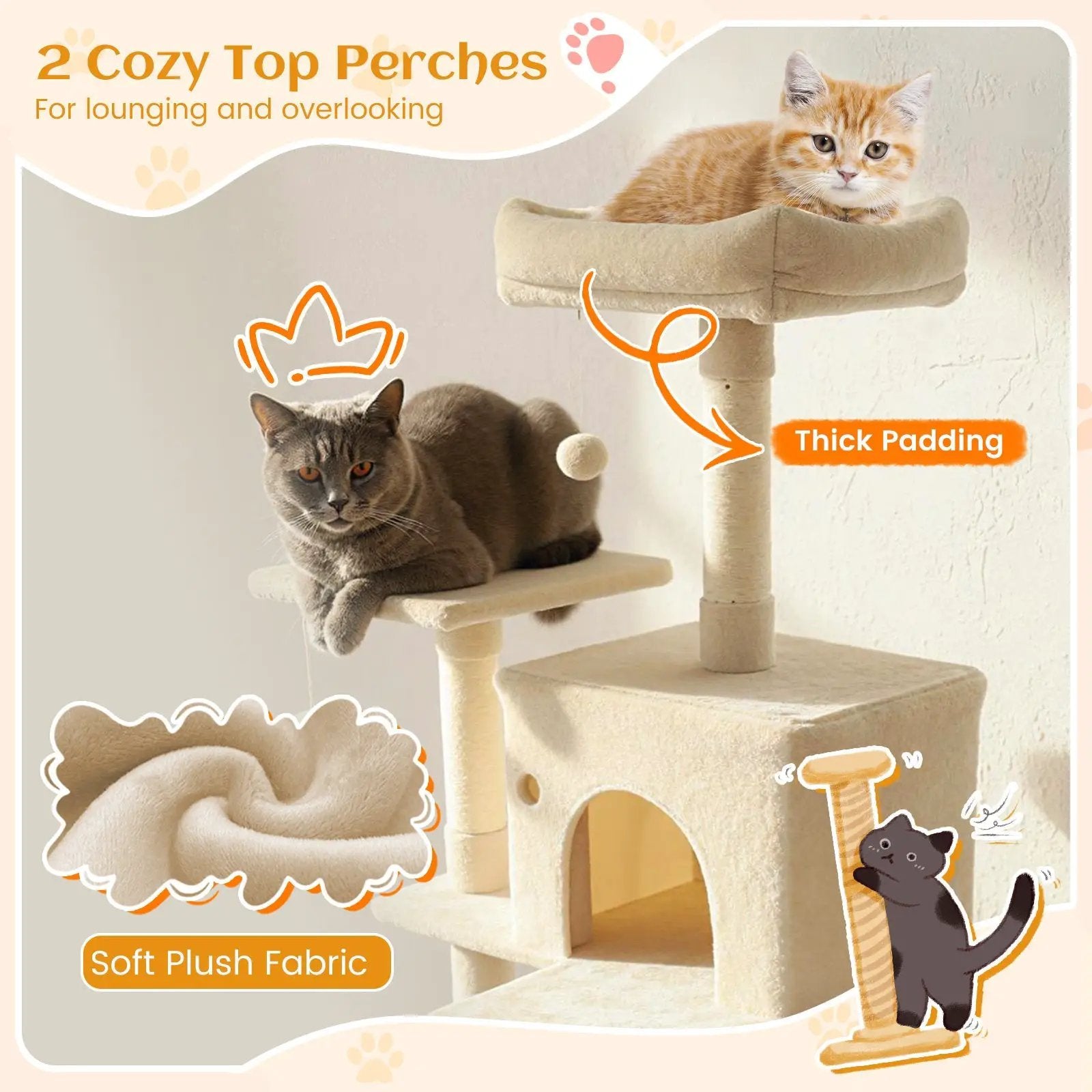 80 Inches Tall Cat Tree with 2 Large Condos and Dangling Toys by DirectDeals