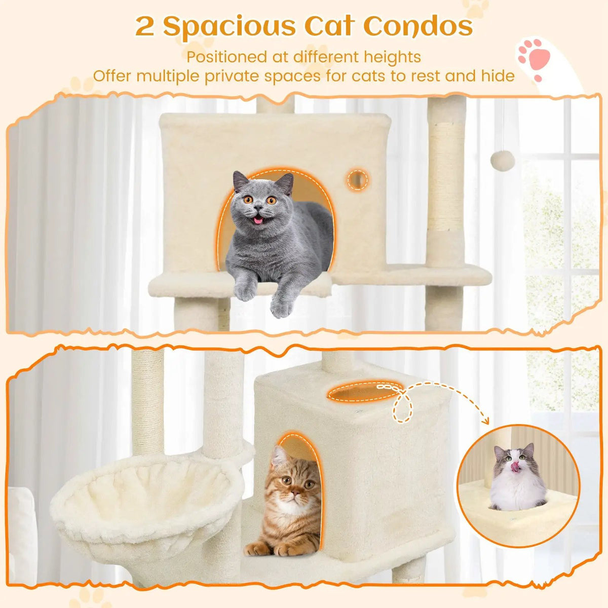 80 Inches Tall Cat Tree with 2 Large Condos and Dangling Toys, photo 20 of 24