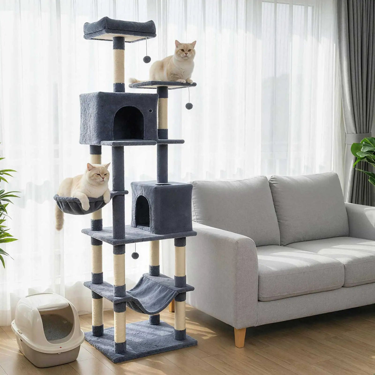 80 Inches Tall Cat Tree with 2 Large Condos and Dangling Toys, photo 6 of 24