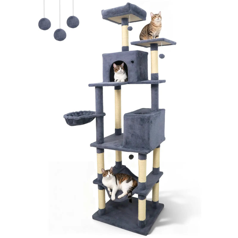 80 Inches Tall Cat Tree with 2 Large Condos and Dangling Toys by DirectDeals