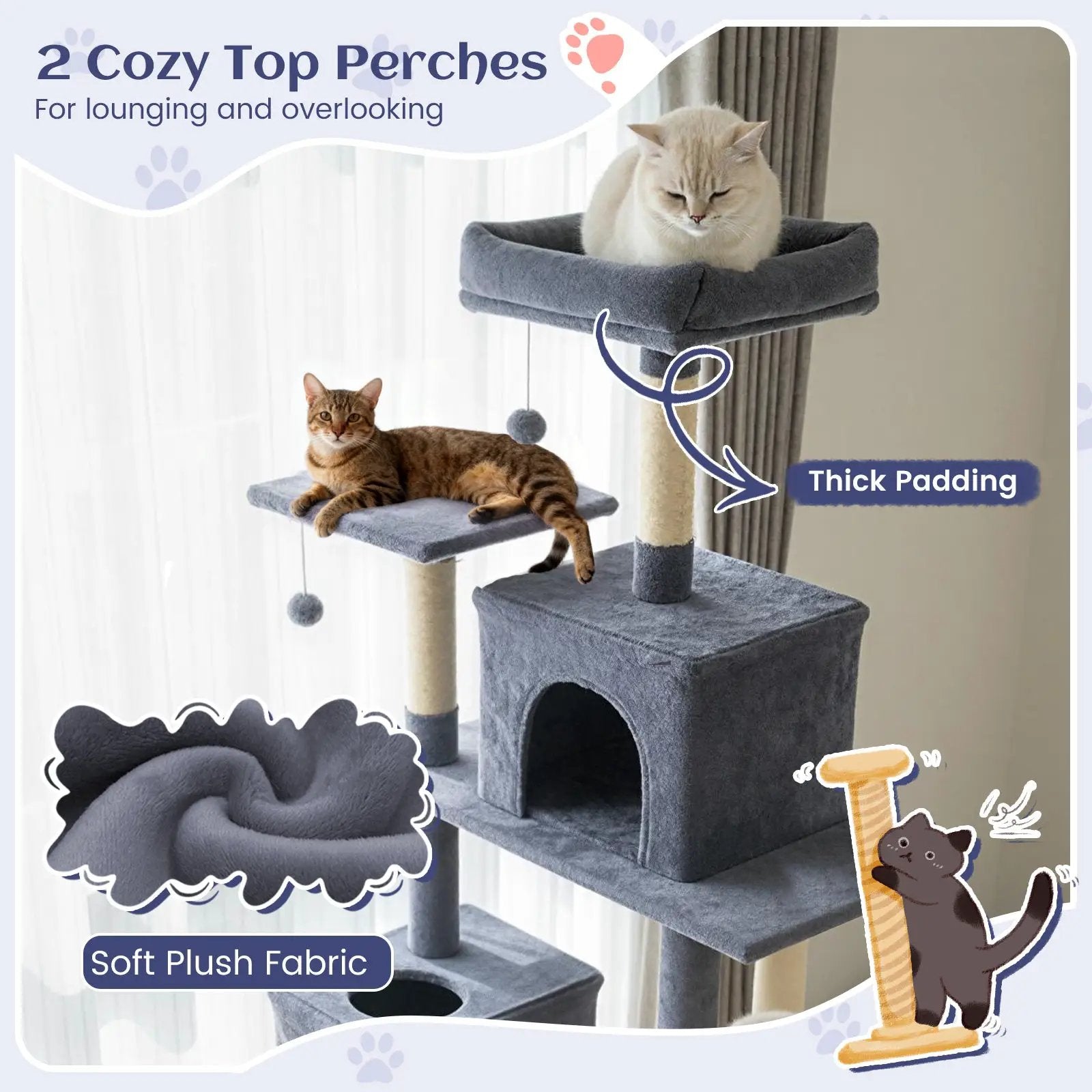80 Inches Tall Cat Tree with 2 Large Condos and Dangling Toys by DirectDeals