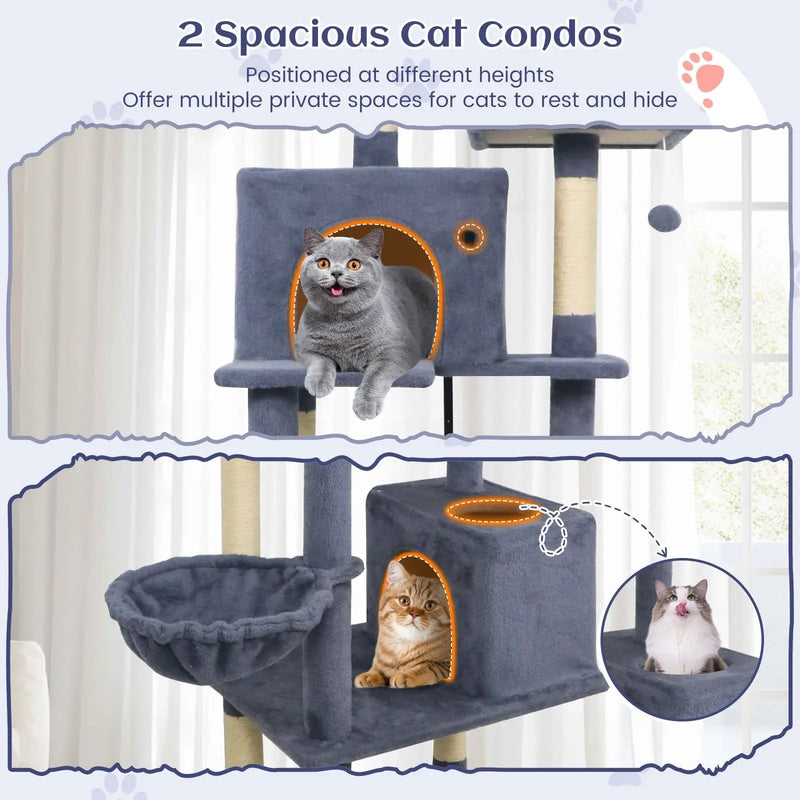 80 Inches Tall Cat Tree with 2 Large Condos and Dangling Toys by DirectDeals