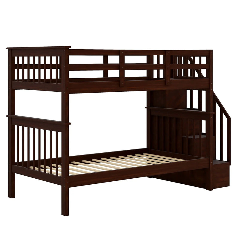 Stairway Bunk Bed With Storage And Guard Rail For Bedroom by HouseOfZazla