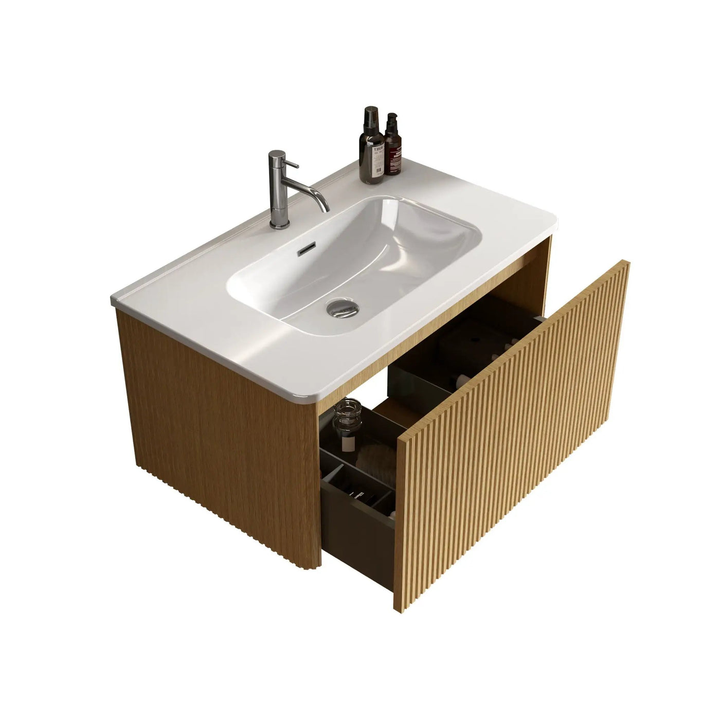 Etna - Striped Bathroom Vanity With Ceramic Sink, Wall Mounted Floating Bathroom Vanity For Modern Bathroom by HouseOfZazla