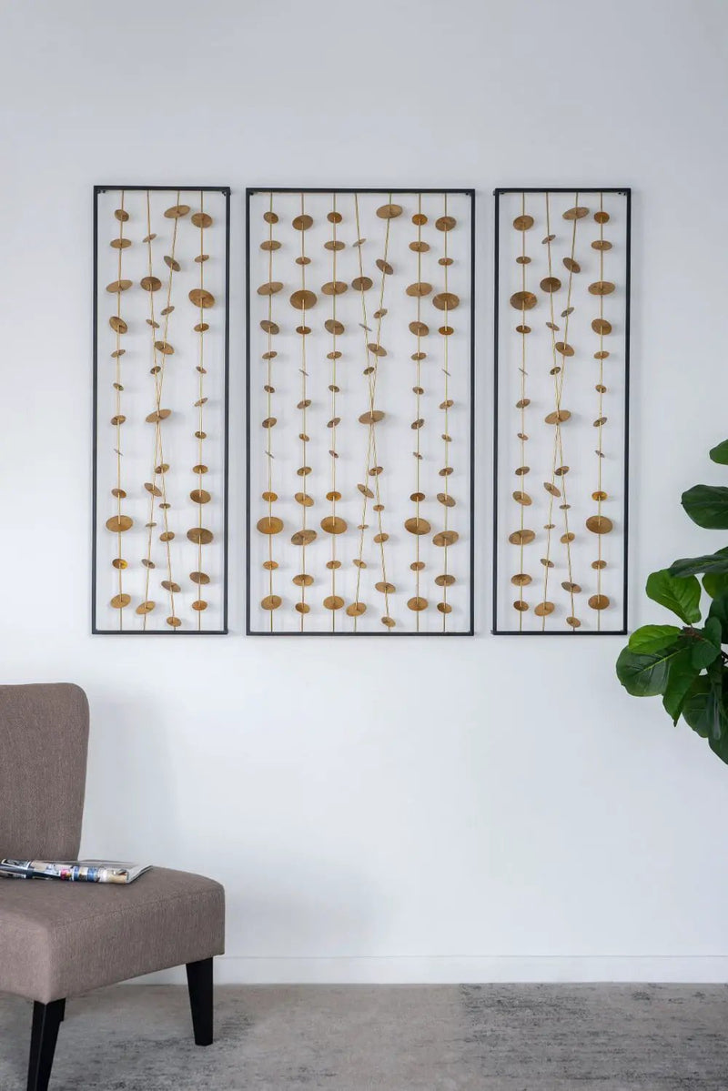 Metal Decorative Wall Art With Frame, Wall Decor For Living Room (Set of 3) - Gold by Unique Piece Furniture