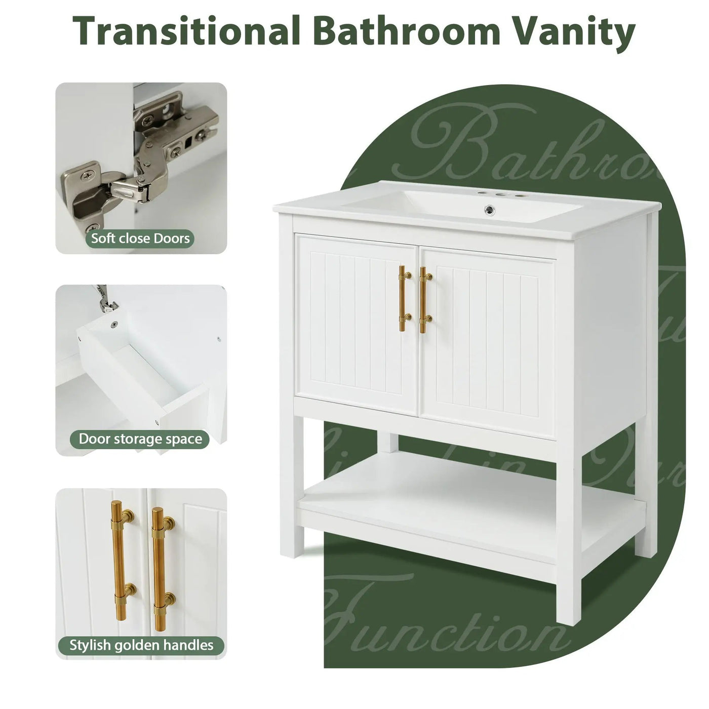 Elegant Bathroom Vanity With Ceramic Sink And Versatile Storage by Unique Piece Furniture