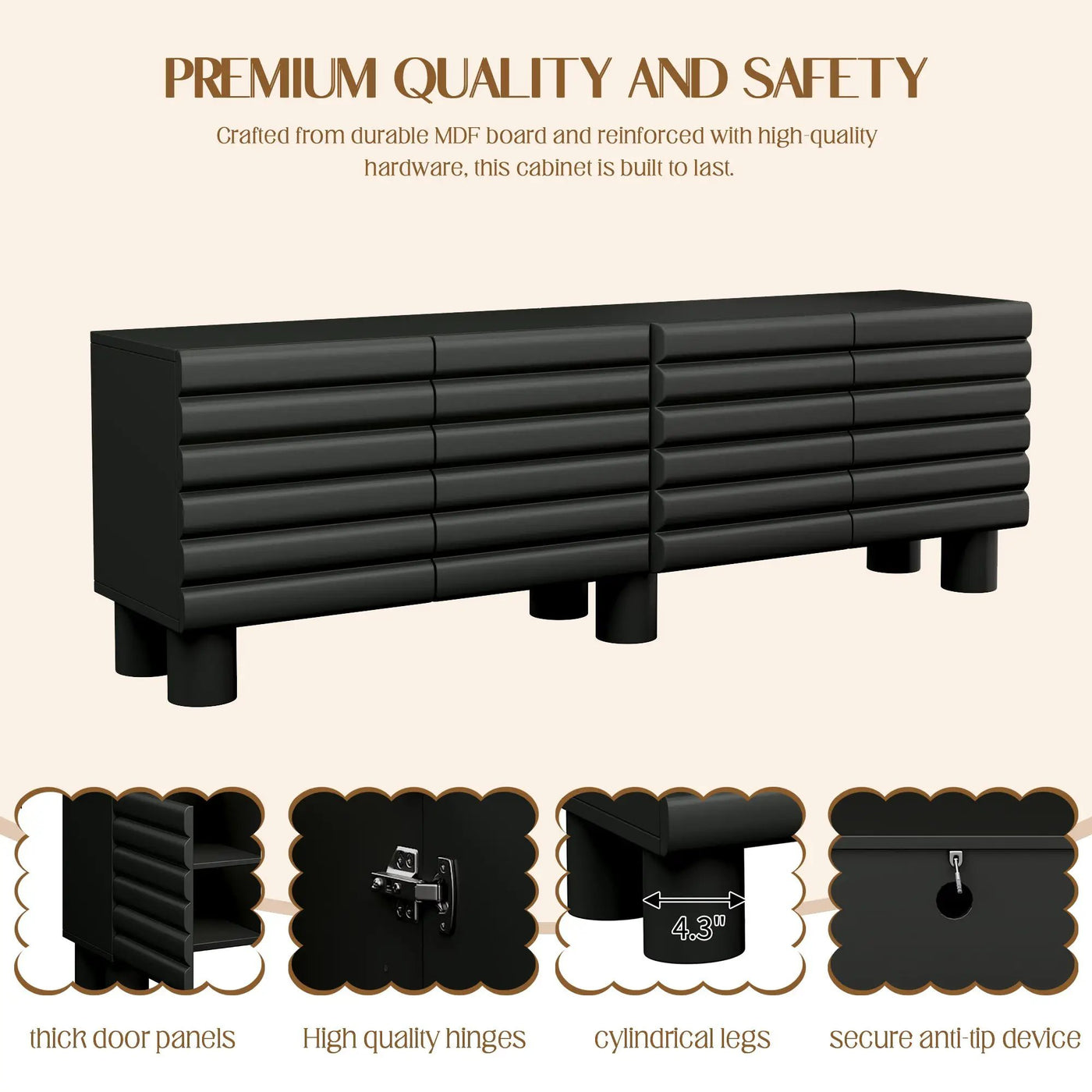 Stylish Thick Wavy Door TV Cabinet with Adjustable Shelves by HouseOfZazla
