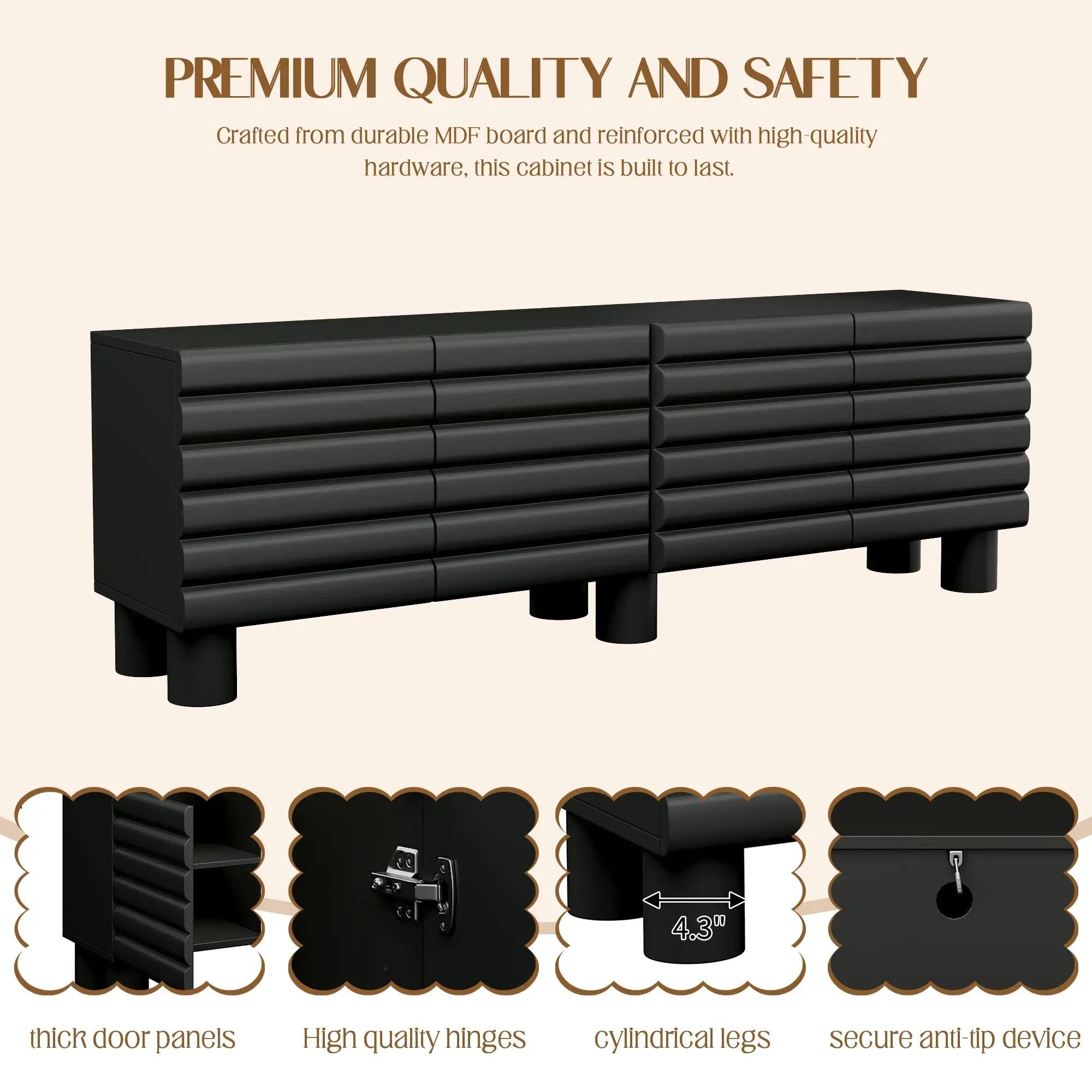 Stylish Thick Wavy Door TV Cabinet with Adjustable Shelves by HouseOfZazla