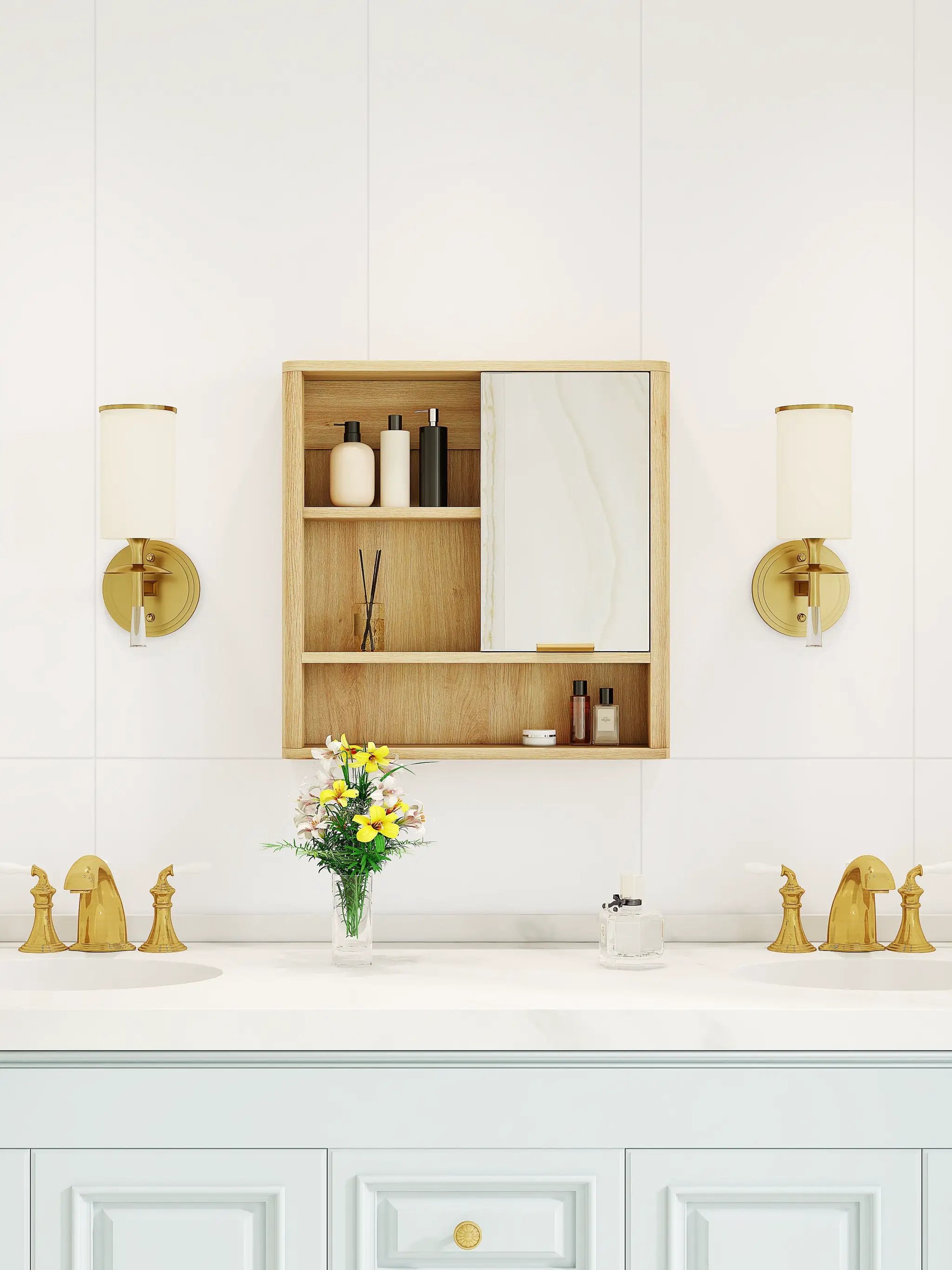 Natural Wood Finish Wall Mounted Mirror Cabinet by HouseOfZazla