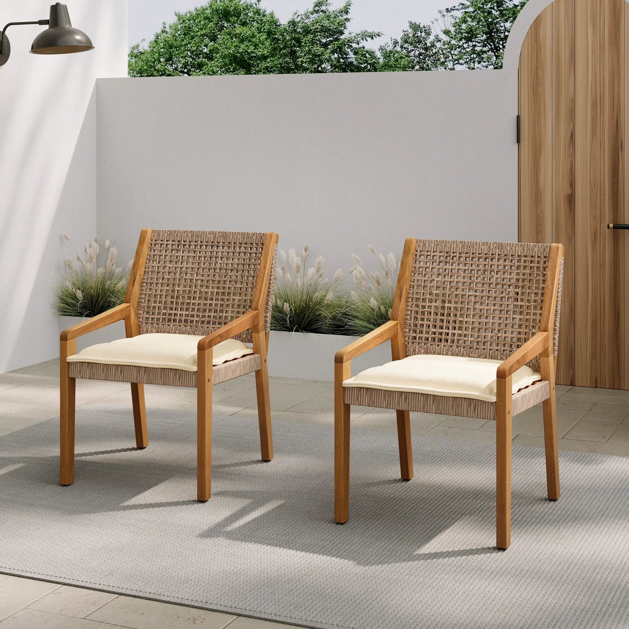 Outdoor Dining Chair Set - Acacia Wood and Wicker by HouseOfZazla