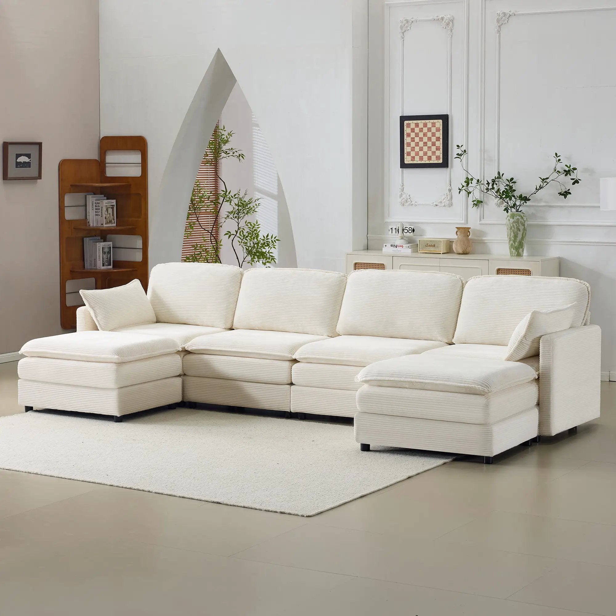 136" Plush Cloud 3-seater Sofa: Modular Design with Footstools by HouseOfZazla