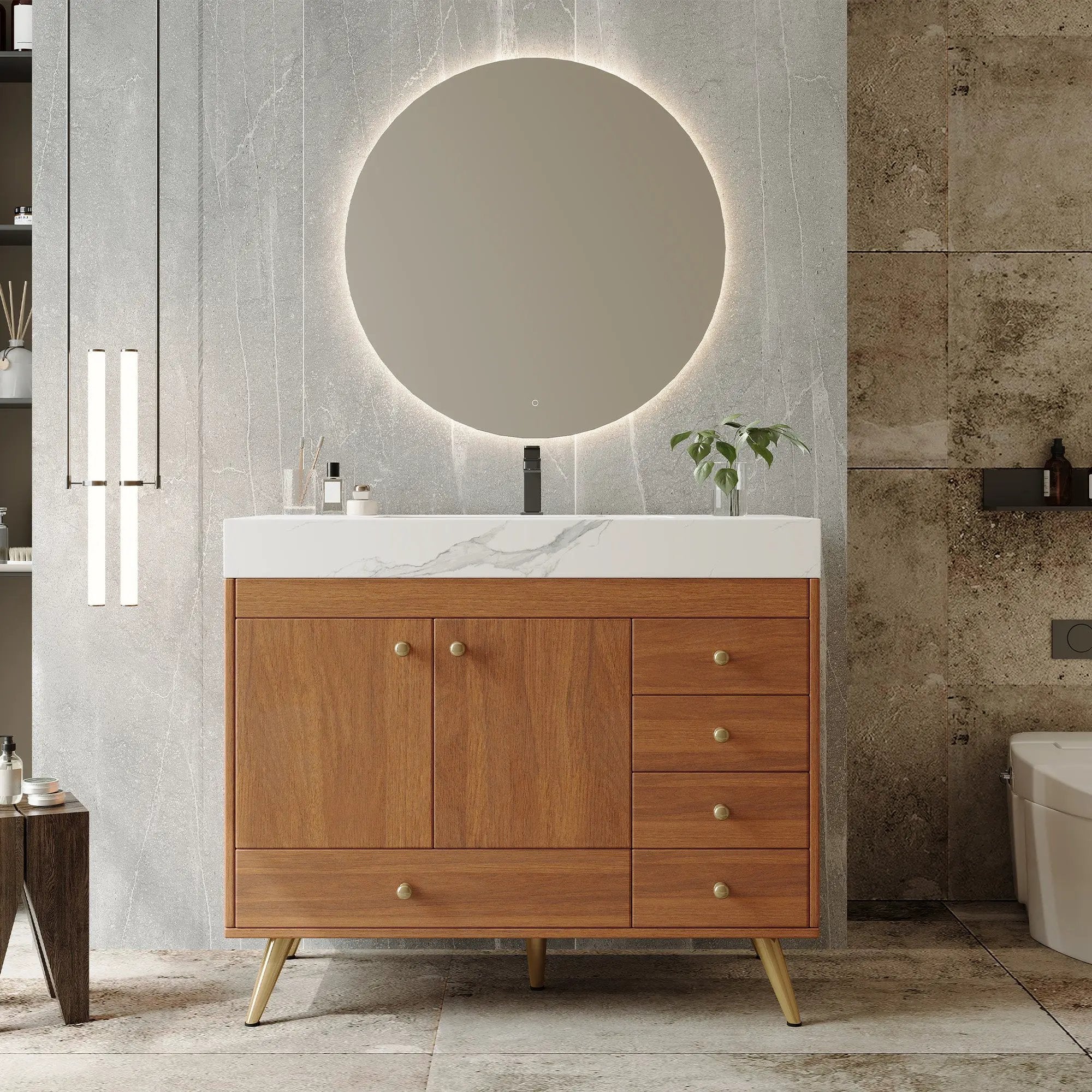 36" Freestanding Bathroom Vanity with Faux Marble Top by HouseOfZazla