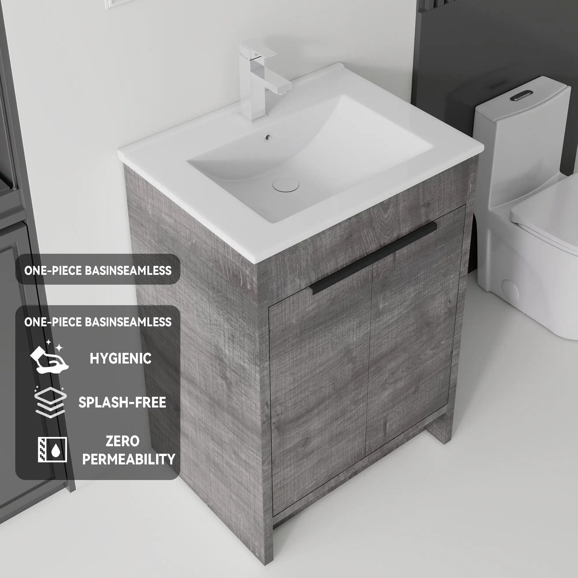 24 Inch Floating Bathroom Vanity with Ceramic Sink and Soft-Close Door by HouseOfZazla