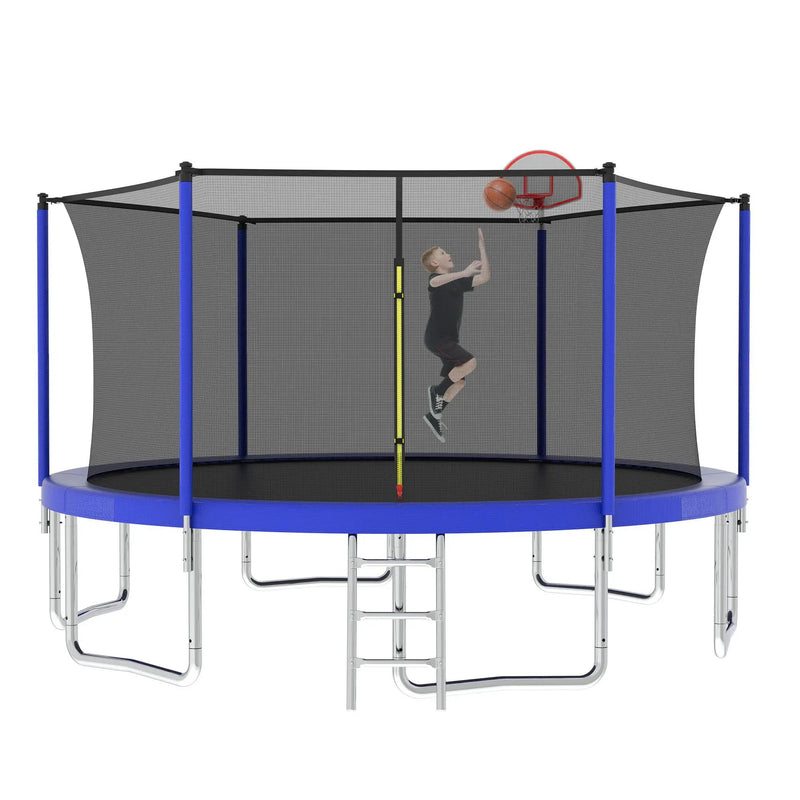 14Ft For Kids Children With Safety Enclosure Net Outdoor Backyards Large Recreational Trampoline - Blue by HouseOfZazla