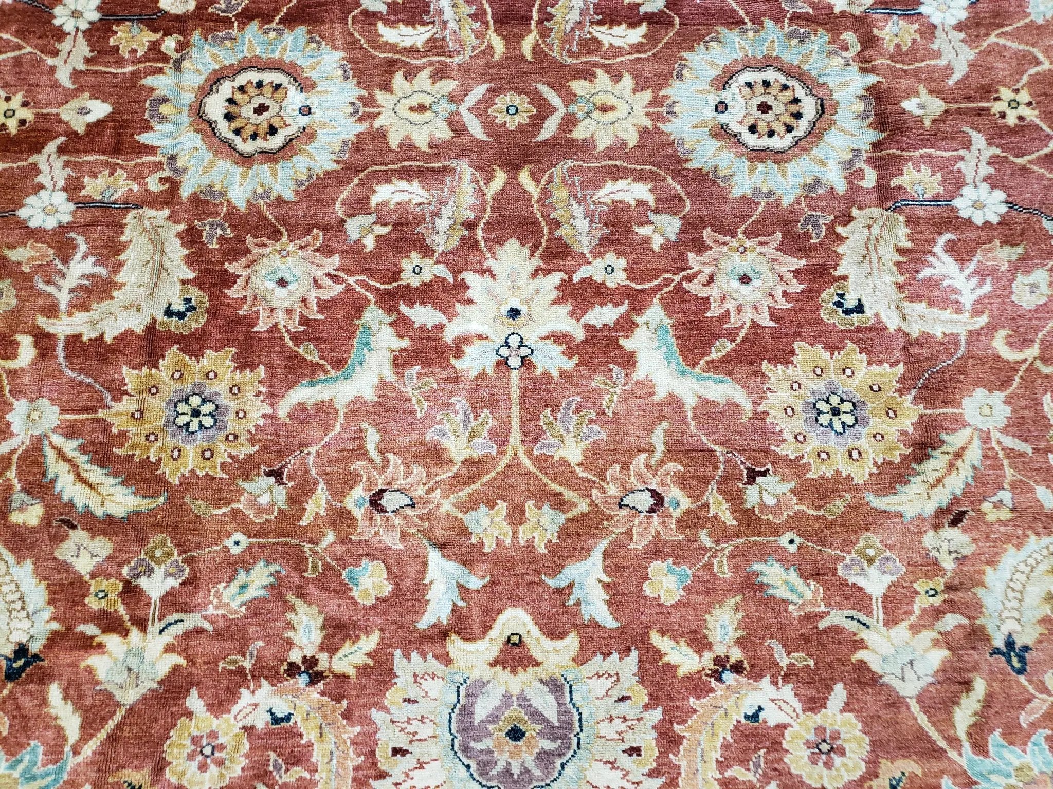 Safavieh Room Sized Rug 10x14, Wool Hand-Knotted Auburn Red & Light Gold Egyptian Mahal Oriental Carpet, 10 x 14 Large Living Room Rug by Jewel Rugs