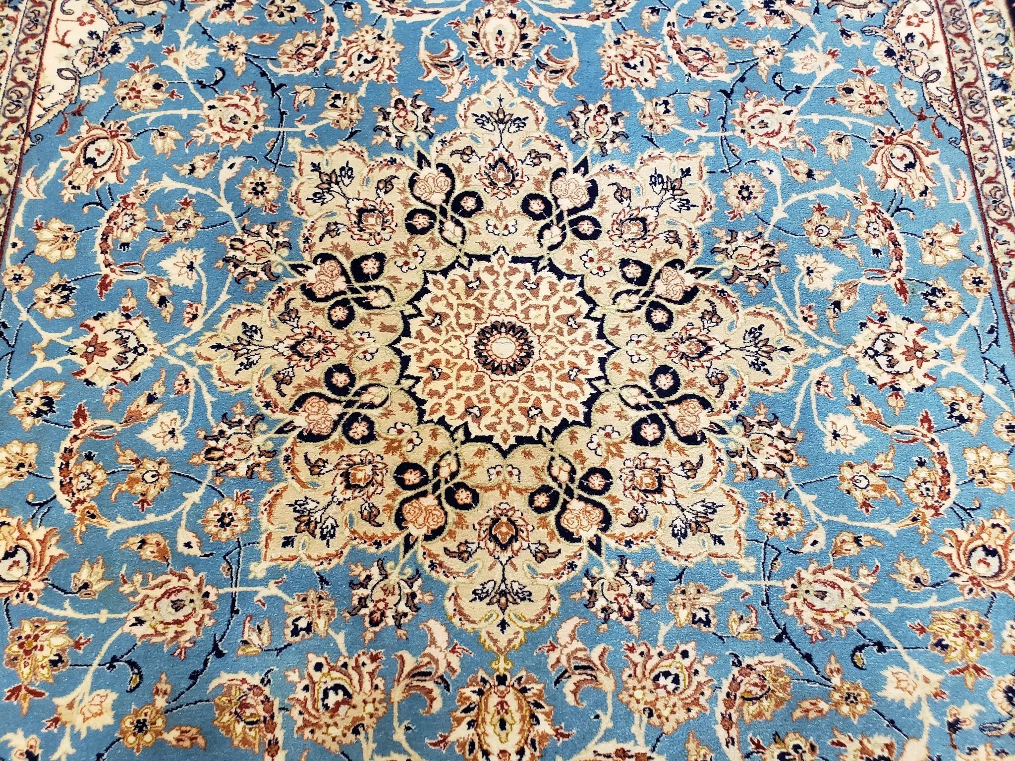 Persian Isfahan Rug, Kork Wool on Silk Foundation, Sky Blue, Hand-Knotted, 5' 1" x 7' 8" by Jewel Rugs