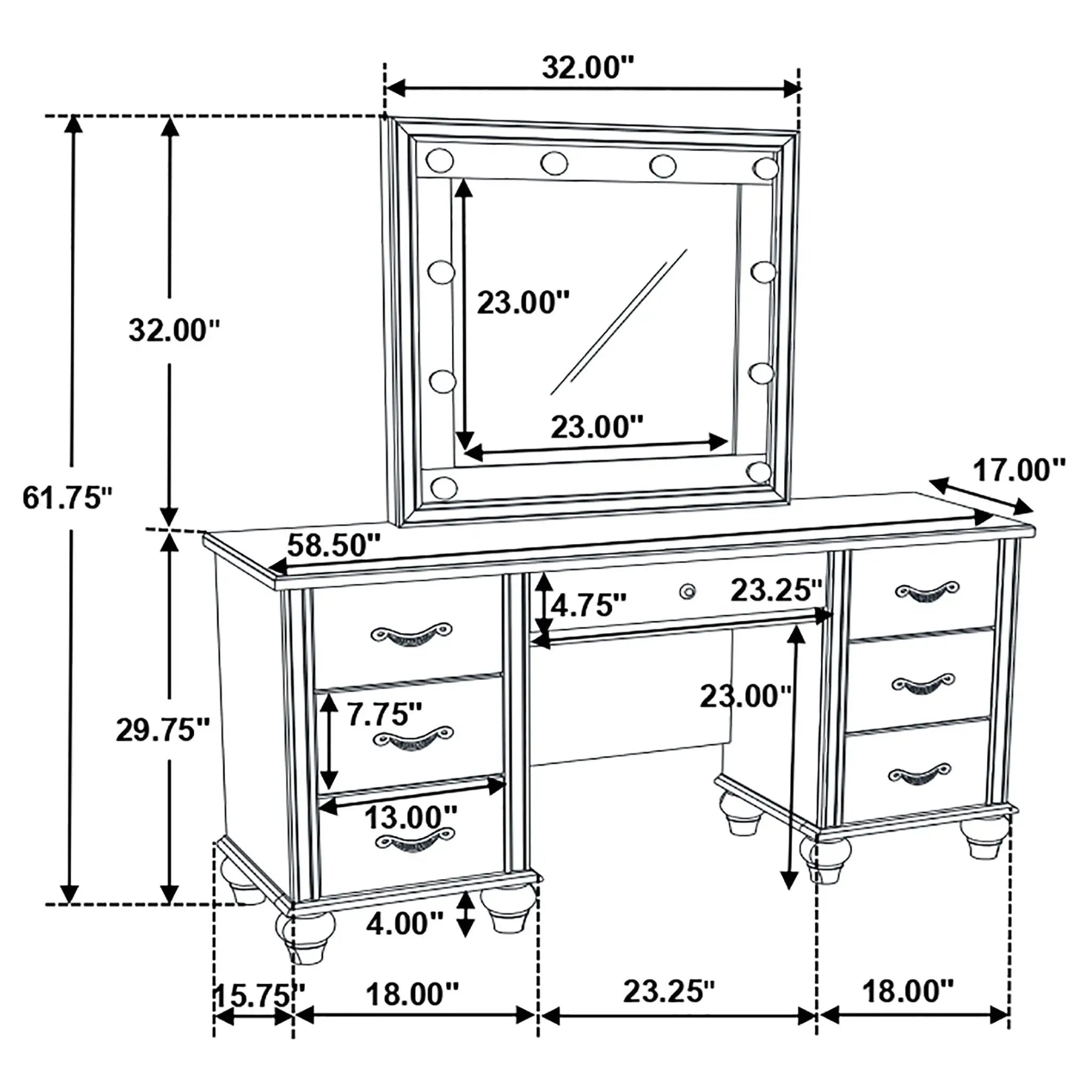 Charlotte - 7 Drawer Vanity Desk With LED Mirror - White by HouseOfZazla